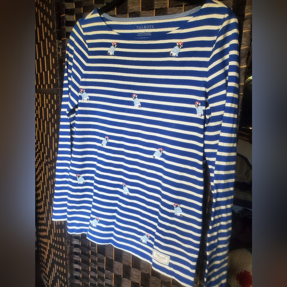 Blue and White Striped Long Sleeve Shirt